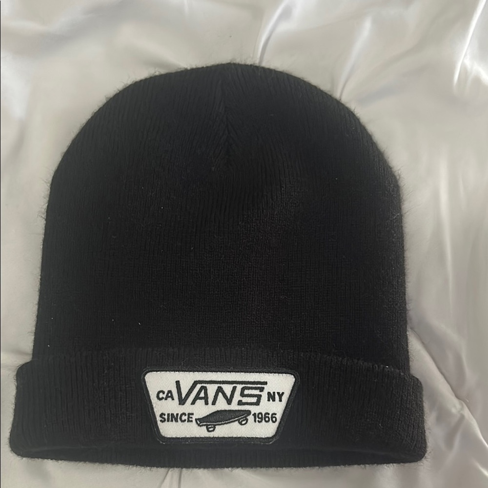Vans Black Knit Beanie with Logo Patch